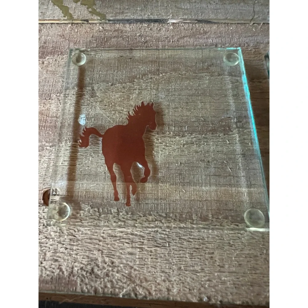 Vintage Western Horse Glass Coasters Set of 4 Rustic Mountain Cabin Decor 4x4